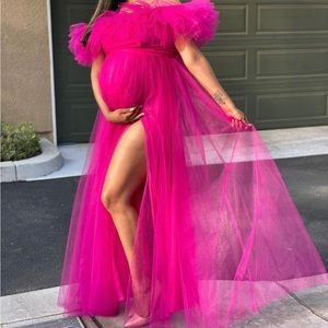 Hot pink ruffle baby maternity dress